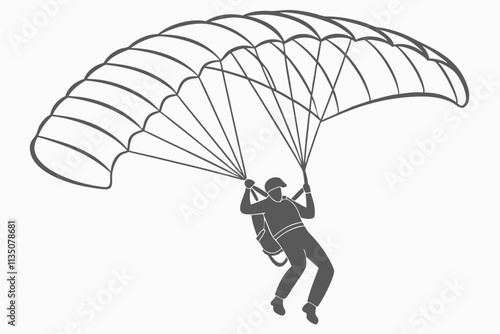 Parachute and Skydiver Open parachute with a suspended figure vector silhouette on a white background