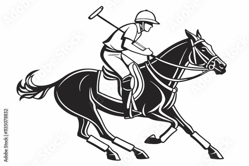 Polo Player on Horseback
A rider in action, holding a mallet, with the horse in a galloping stance, evoking speed and precision vector silhouette on a white background