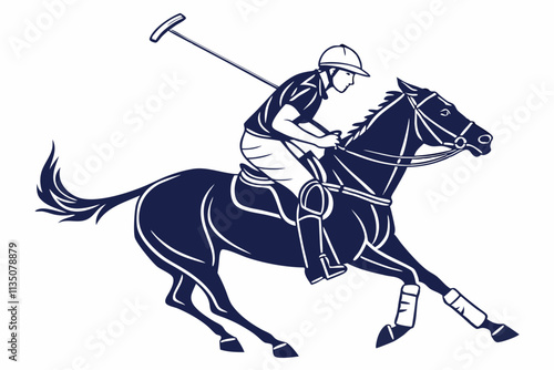 Polo Player on Horseback
A rider in action, holding a mallet, with the horse in a galloping stance, evoking speed and precision vector silhouette on a white background