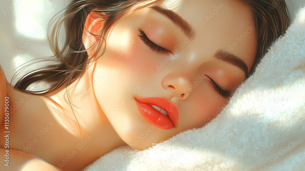 Serene woman resting on soft towels a closeup perspective of relaxation and spa luxury. Blissful. Illustration Serene woman resting on soft towels a closeup perspective of relaxation and spa luxury. Blissful. Illustration