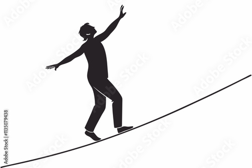 Slackline Walker,
A balanced figure on a tensioned line, arms outstretched, capturing the tension and focus of the sport vector silhouette on a white background