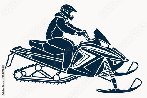 Snowmobile Rider Profile of a rider on a streamlined snow vehicle vector silhouette on a white background