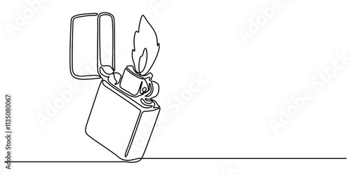 Continuous line drawing. Lighter. Black isolated on white background. Hand drawn vector illustration, Continuous Line Drawing Of Lighter. One Line Of Lighter. Lighter Continuous Line Art. Editable. 