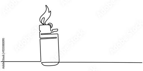 Continuous line drawing. Lighter. Black isolated on white background. Hand drawn vector illustration, Continuous Line Drawing Of Lighter. One Line Of Lighter. Lighter Continuous Line Art. Editable. 