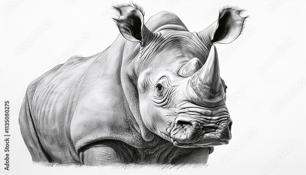 Rhinoceros sketched in pencil on white background Rhinoceros sketched in pencil on white background