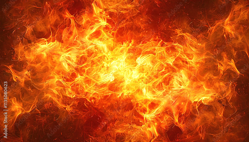 Dramatic fire and smoke effect, Bright and hot hellish abstract or blazing fire