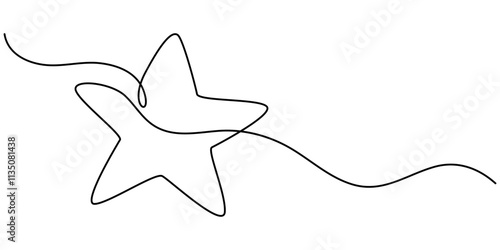 One line  Drawing or illustration of a star, Hand drawn stars continuous one line icon. Star single line vector illustration in doodle style. Premium quality contour linear sign design concept, pro. 