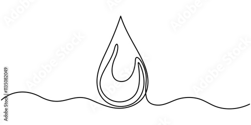Continuous line drawing of drop. Water drop line icon. One line drawing background. Vector illustration. Water drop Continuous line icon, Water drops are continuously drawn on an isolated white.