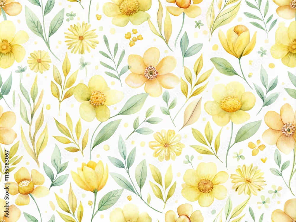 Modern Watercolor Illustration of Delicate Yellow Flowers in Soft Pastel Tones Perfect for Home Decor, Textiles, and Stationery Designs for Nature Lovers Modern Watercolor Illustration of Delicate Yellow Flowers in Soft Pastel Tones Perfect for Home Decor, Textiles, and Stationery Designs for Nature Lovers