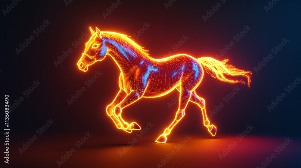 A glowing fitness tracker icon featuring a running horse, representing online equestrian sports platforms monitoring performance data. A glowing fitness tracker icon featuring a running horse, representing online equestrian sports platforms monitoring performance data.