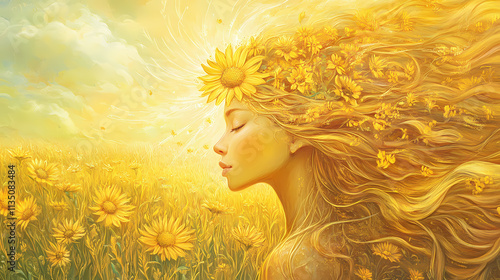 Elysian serenity: golden fields and blissful souls in radiant harmony. elysium. illustration. Blissful. Illustration photo