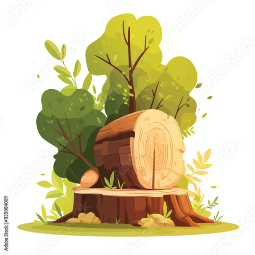 Illustration of a dried tree trunk, vector illustration