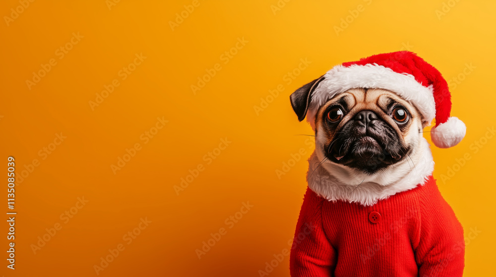 Cute Pug in Santa Claus Outfit. Cute Pug in Santa Claus Outfit.