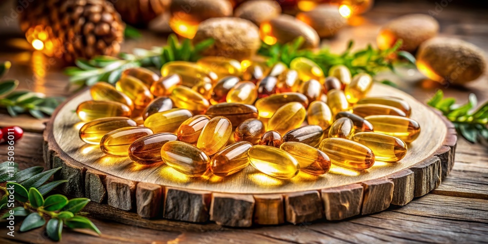 Natural Fish Oil Capsules for Health Benefits - Omega-3, Collagen Pills Surrounded by Radiant Light, Nutritional Supplement for a Healthy Lifestyle Natural Fish Oil Capsules for Health Benefits - Omega-3, Collagen Pills Surrounded by Radiant Light, Nutritional Supplement for a Healthy Lifestyle