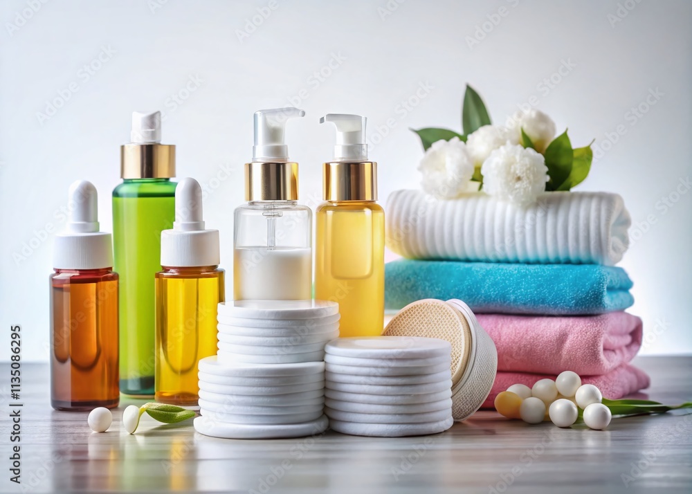 Neatly Arranged Soft Cotton Pads Next to Various Skincare Products for an Aesthetic and Minimalist Beauty Setup Neatly Arranged Soft Cotton Pads Next to Various Skincare Products for an Aesthetic and Minimalist Beauty Setup