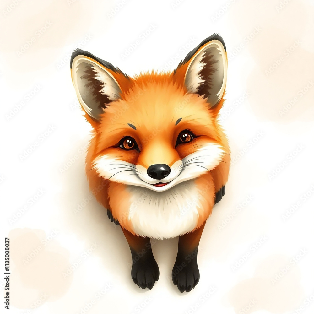 Fototapeta premium Adorable watercolor illustration of a smiling fox, perfect for art prints and nature-themed designs.