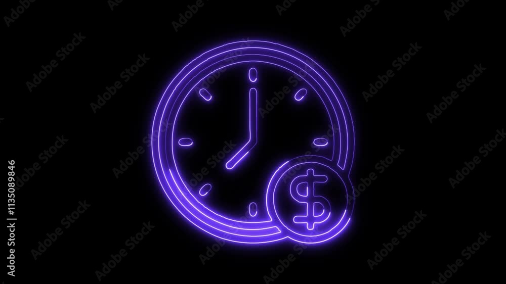Glowing neon Time Is Money icon isolated on black background. HD Video motion graphic animation Glowing neon Time Is Money icon isolated on black background. HD Video motion graphic animation
