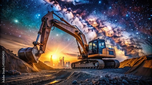 Wallpaper Mural Night Photography of an Excavator at a Construction Site Under Starry Skies, Highlighting Essential Machinery for Urban Development and Infrastructure Projects Torontodigital.ca