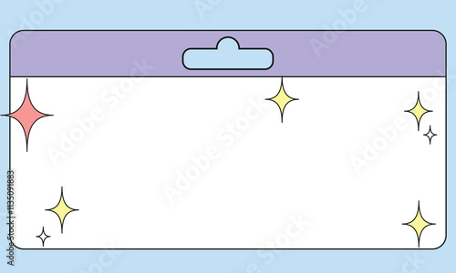 A rectangular card with a purple top section and a white bottom section