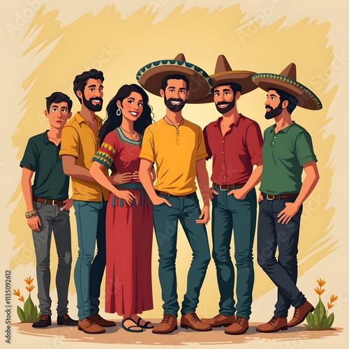 Illustration of Cultural Diversity in Mexico. Group of mexican people. photo