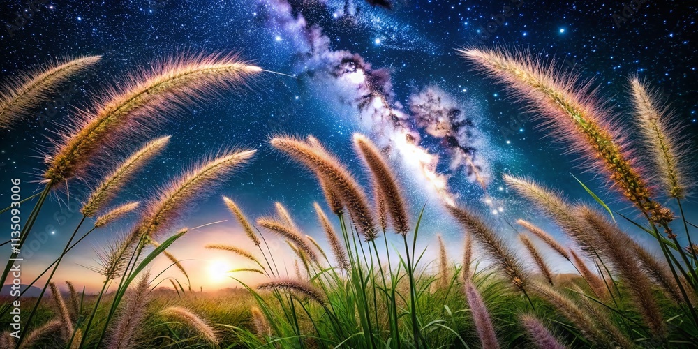 custom made wallpaper toronto digitalNight Photography of Foxtail Weed in Nature: Capturing the Ethereal Beauty and Intricate Details of Grassy Weeds Under Moonlight with Starry Skies and Soft Glowing Effects