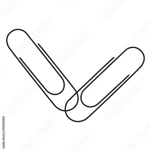 Paper clip line icon. Black continuous outline of paper clip on white background. Stationery item vector illustration. Paper clips one line drawing. Connected staples logo for stationery store.