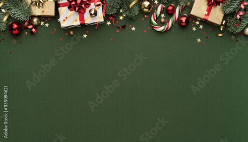 christmas decoration on green background, mery Christmas and happy new year background