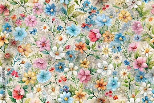 Vibrant Floral Pattern Nature Blooms Colorful Garden Fields Leaves Petals Background