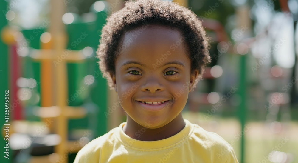 Joyful young african child in bright playground on a sunny day Joyful young african child in bright playground on a sunny day