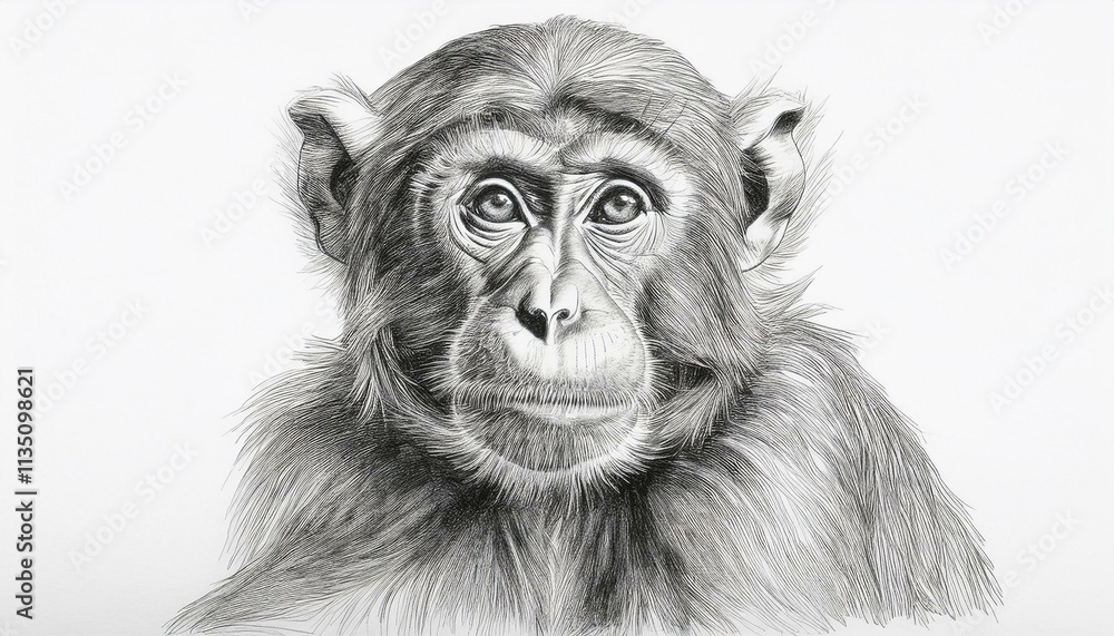 Monkey sketched in pencil on white background Monkey sketched in pencil on white background