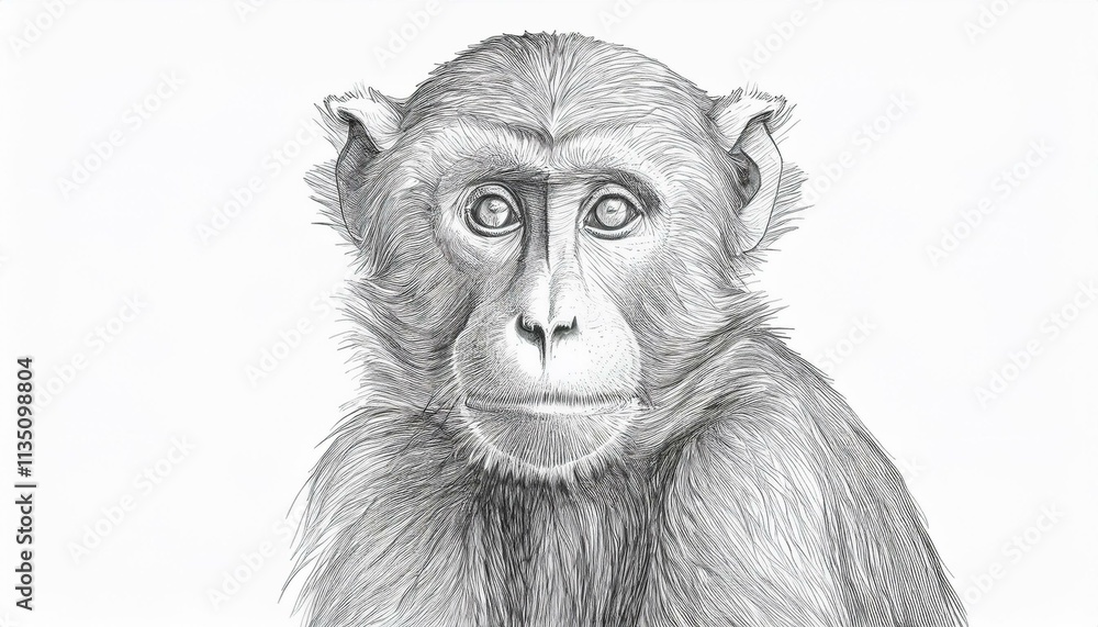 Monkey sketched in pencil on white background Monkey sketched in pencil on white background