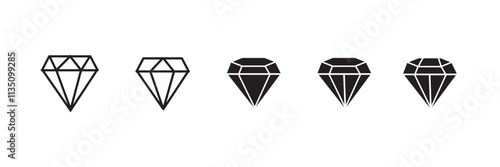 Set of diamonds line in a flat icons style. Abstract black diamond collection icons. Gemstone icons in a linear minimal style. Vector icon logo design diamonds.