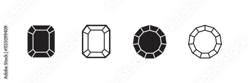 Set of diamonds line in a flat icons style. Abstract black diamond collection icons. Gemstone icons in a linear minimal style. Vector icon logo design diamonds.