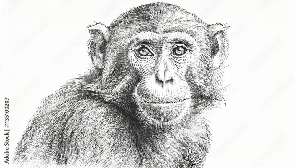 Monkey sketched in pencil on white background Monkey sketched in pencil on white background