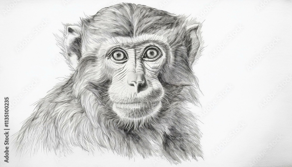 Monkey sketched in pencil on white background Monkey sketched in pencil on white background