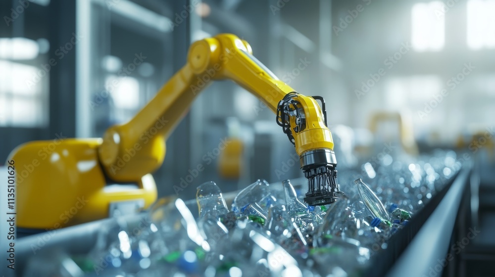 Fototapeta premium Waste sorting and collection, robotic arm sorting recyclable materials in a clean facility