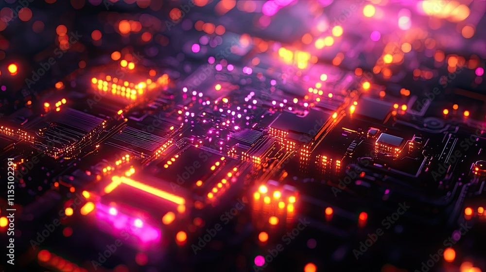 Abstract Circuit Board: Neon Glow, Technological Marvel Abstract Circuit Board: Neon Glow, Technological Marvel