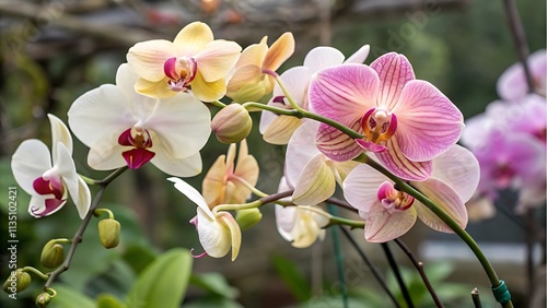 pink orchid on green background