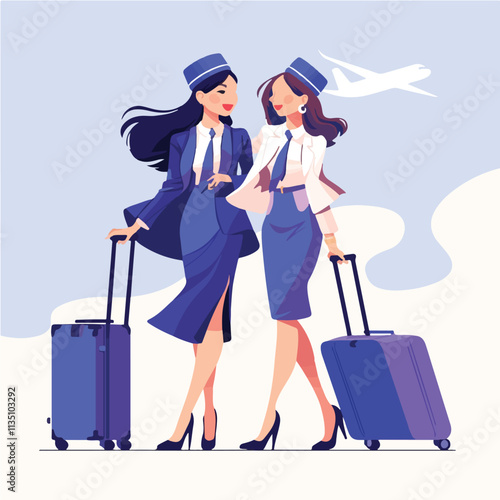 Vector design and illustration of beautiful flight attendants