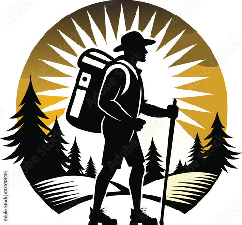 T-shirt design featuring hiking in vintage style vector illustration