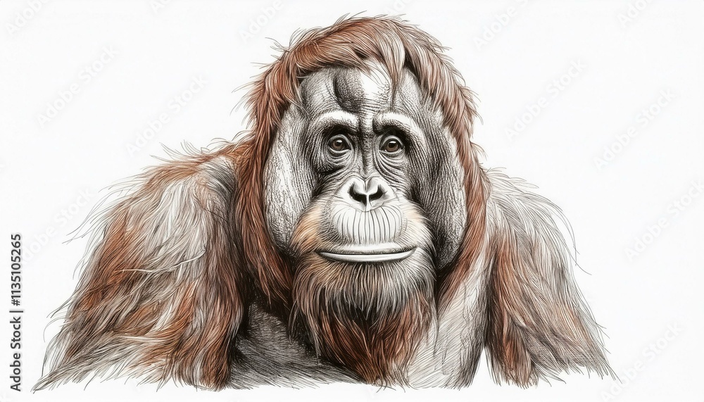 Orangutan sketched in pencil on white background Orangutan sketched in pencil on white background