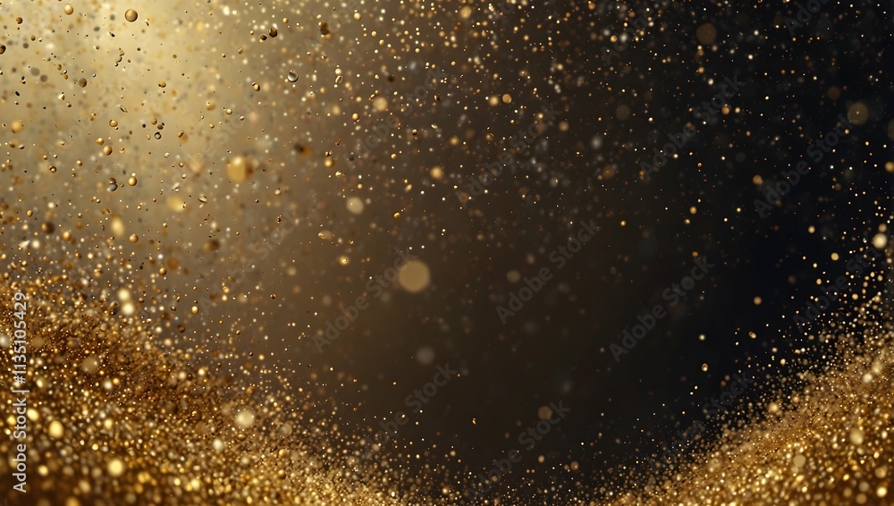 Obraz premium Golden particles swirling in a dark background, like glitter or dust.