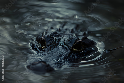 Stealthy Alligator Partially Submerged in Murky Water with Only Eyes and Snout Visible photo