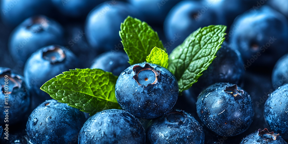 Fototapeta premium Fresh Blueberries with Mint on White Background