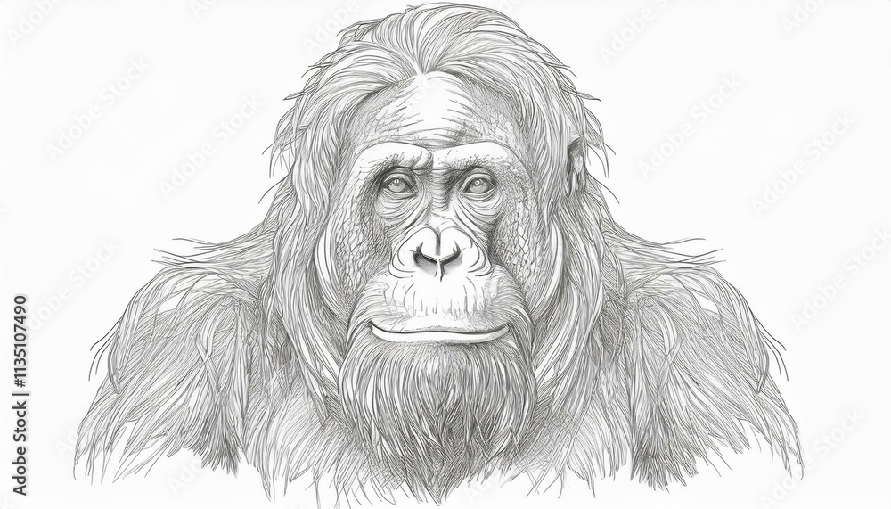 Orangutan sketched in pencil on white background Orangutan sketched in pencil on white background