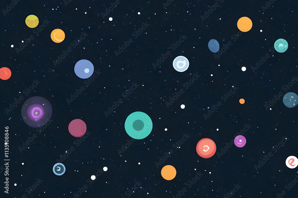 Fototapeta premium Colorful planets and stars floating in deep space background