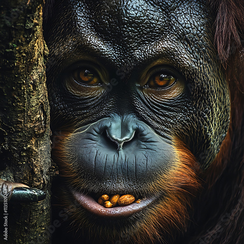 Close-Up of an Orangutan in Natural Habitat