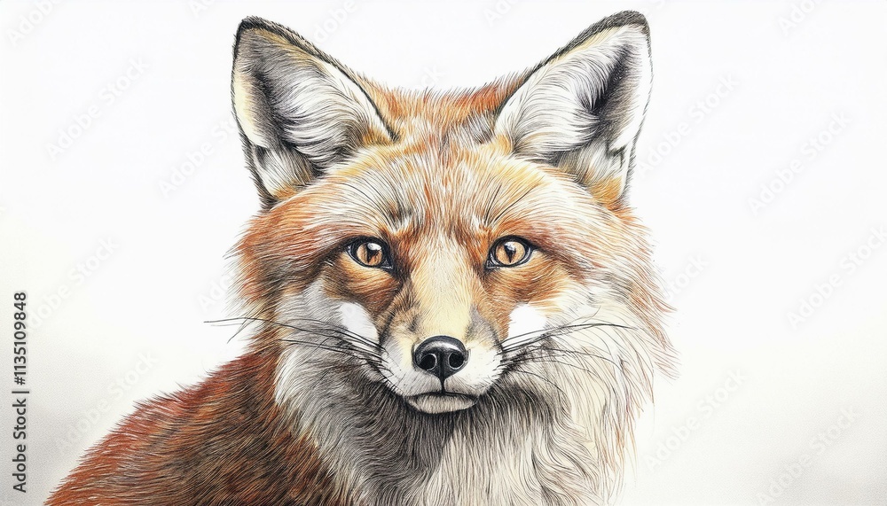 Fox sketched in pencil on white background Fox sketched in pencil on white background