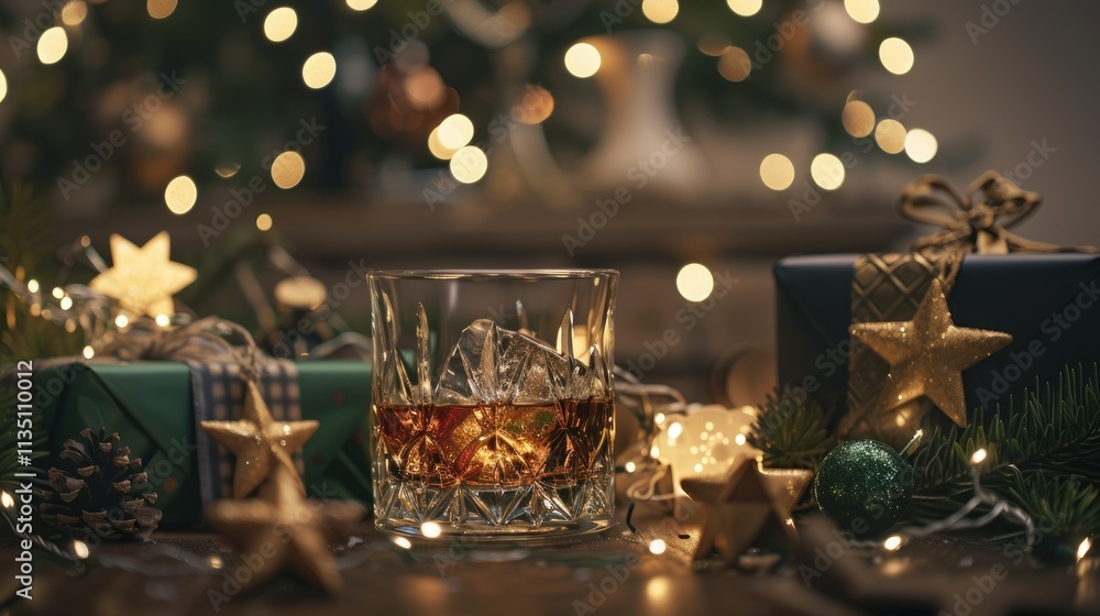 A crystal glass of whiskey on the rocks A crystal glass of whiskey on the rocks