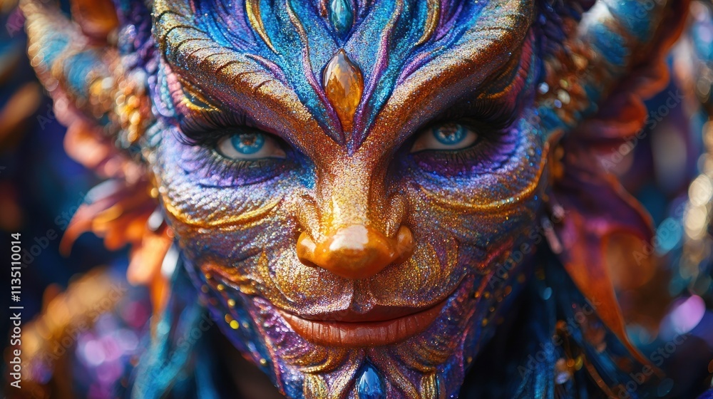 Fototapeta premium A vibrant, intricately designed mask showcasing artistic expression at a festival.